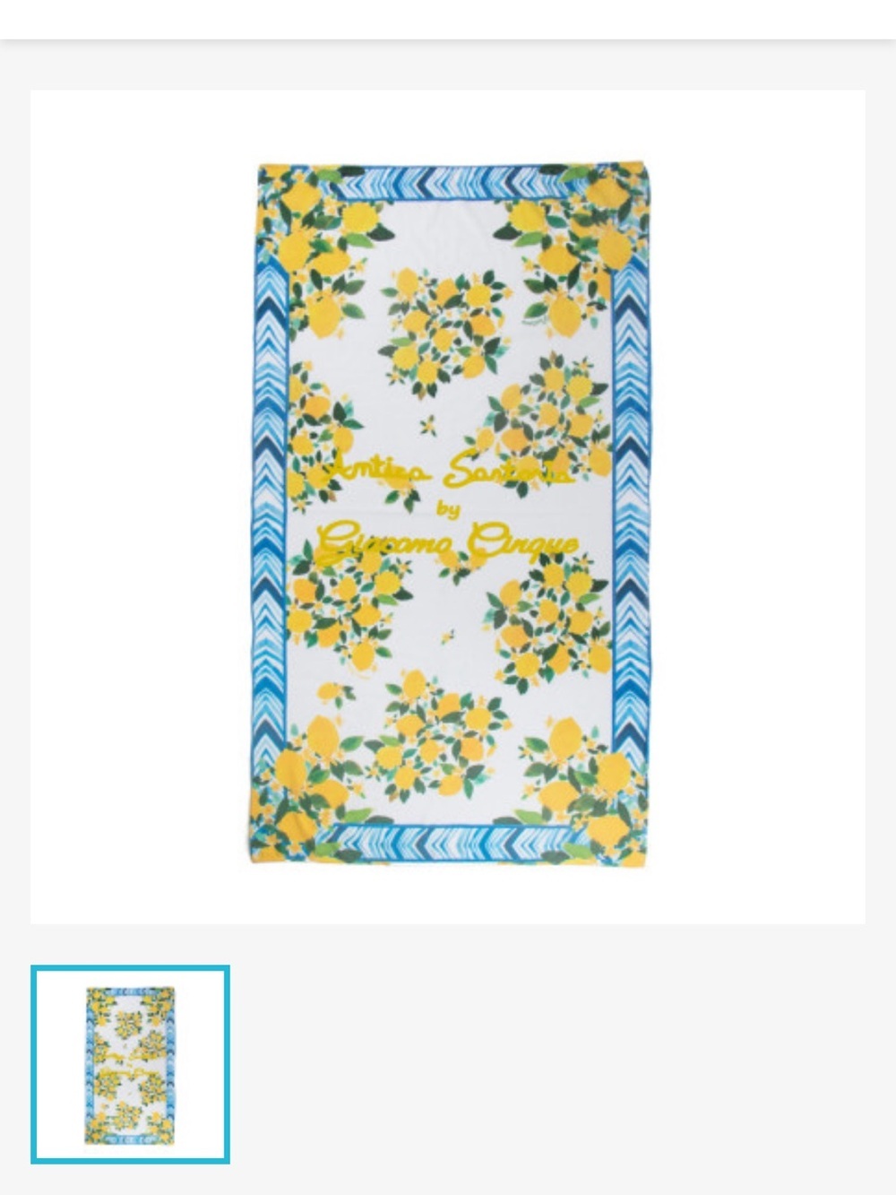 Antica Sartoria Beach Towel - Yellow Lemon Floral with Blue Border NWT